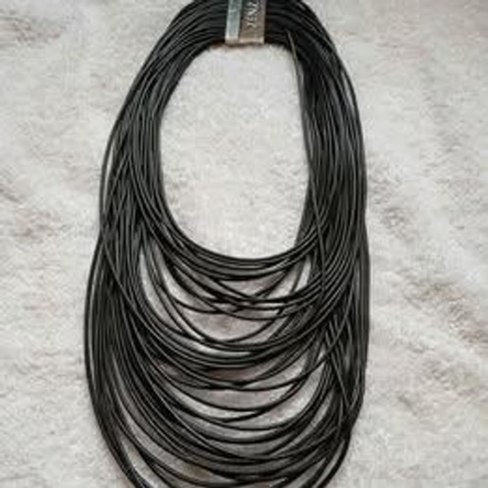Zenzii Multi Strand Statement Necklace Black Silver Tone Magnetic Clasp 22"